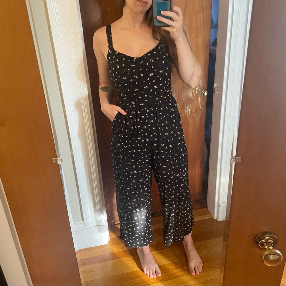 Abercrombie & Fitch Black Jumpsuit with Yellow Floral Design